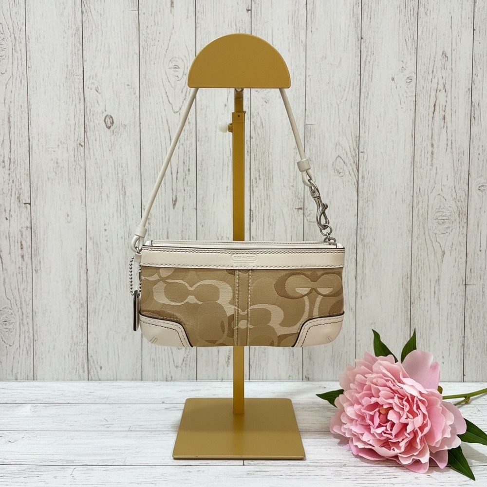 Coach‎ Signature Jacquard Mini Wristlet Pouch Khaki Ivory Y2K